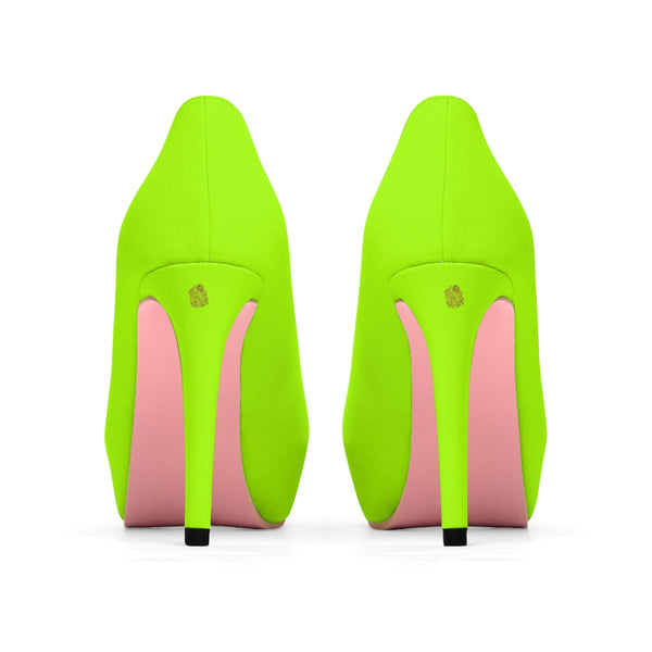 Bright Neon Green Solid Color Print Designer Women's Platform 4 inch Heels (US Size: 5-11)-4 inch Heels-Heidi Kimura Art LLC