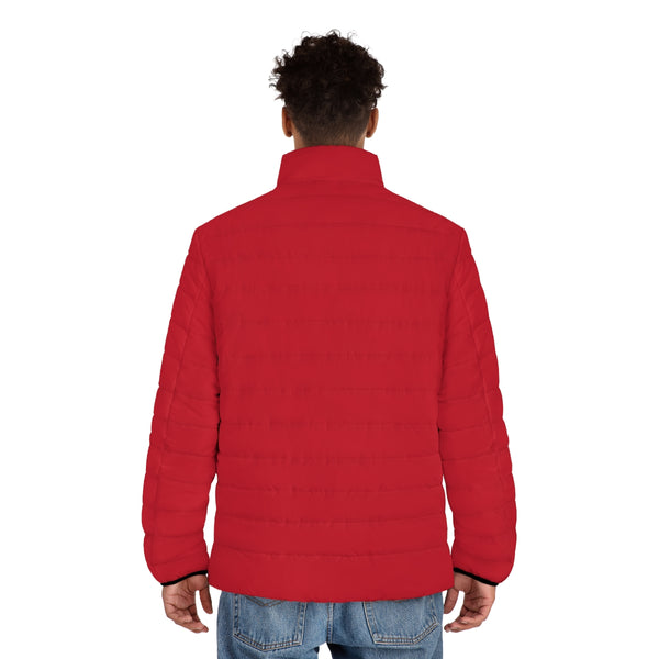 Hot Red Color Men's Jacket, Solid Red Color Casual Men's Winter Jacket, Best Modern Minimalist Classic Green Color Regular Fit Polyester Men's Puffer Jacket With Stand Up Collar (US Size: S-2XL)