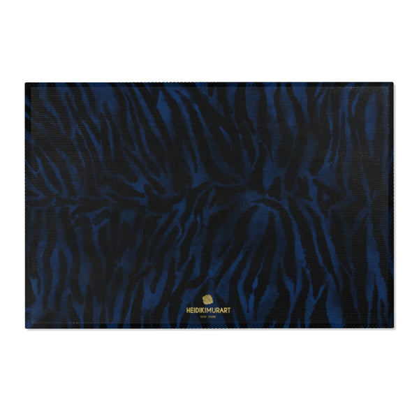 Navy Blue Black Tiger Stripe Animal Print Designer Indoor Area Rug - Printed in USA-Area Rug-36" x 24"-Heidi Kimura Art LLC
