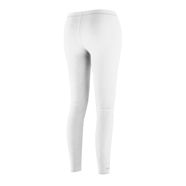 White Solid Color Print Women's Dressy Long Casual Leggings- Made in USA-All Over Prints-Heidi Kimura Art LLC