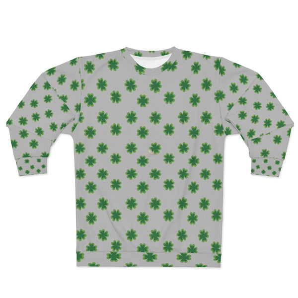 Light Gray St. Patrick's Day Green Clover Print Unisex Couple's Sweatshirt- Made in USA-Unisex Sweatshirt-2XL-Heidi Kimura Art LLC