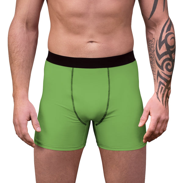 Green Men's Boxer Briefs, Modern Solid Color Minimalist Basic Sexy Underwear For Men-All Over Prints-Printify-Heidi Kimura Art LLC