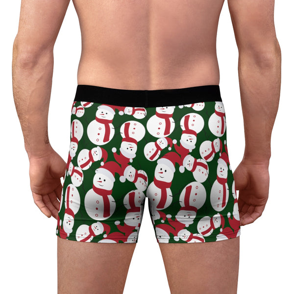 Green Christmas Cute Snowman Print Premium Men's Boxer Briefs Underwear-Men's Underwear-Heidi Kimura Art LLC