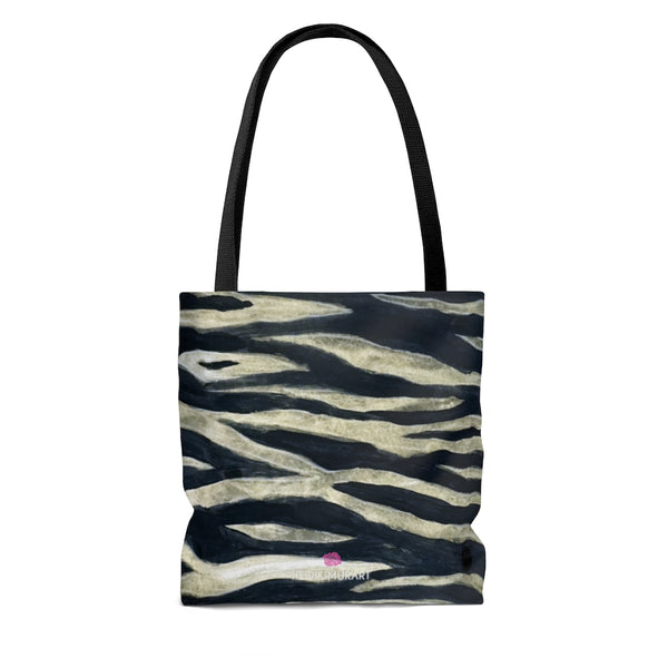 Black Tiger Striped Tote Bag, Animal Print Designer Colorful Square 13"x13", 16"x16", 18"x18" Premium Quality Market Tote Bag - Made in USA