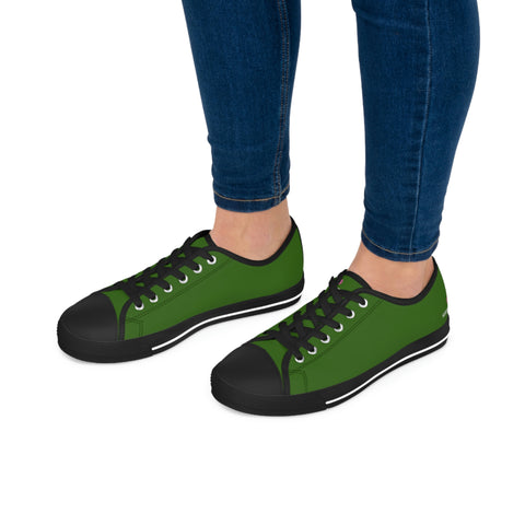 Pine Green Color Ladies' Sneakers, Green Solid Color Modern Minimalist Basic Essential Women's Low Top Sneakers Tennis Shoes, Canvas Fashion Sneakers With Durable Rubber Outsoles and Shock-Absorbing Layer and Memory Foam Insoles&nbsp;(US Size: 5.5-12)