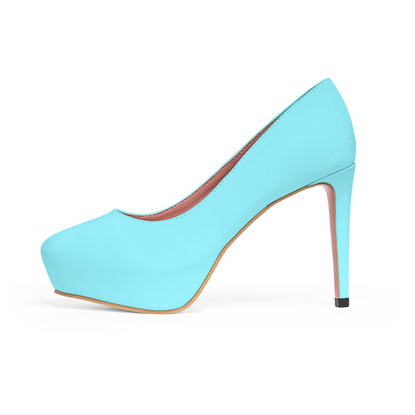 Light Blue Solid Color Print Luxury Premium Women's Platform Heels (US Size: 5-11)-4 inch Heels-Heidi Kimura Art LLC