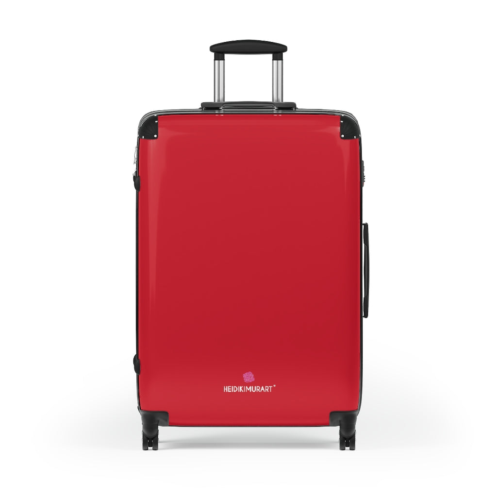 Bright Red Solid Color Suitcases, Modern Simple Minimalist Designer Suitcase Luggage (Small, Medium, Large) Unique Cute Spacious Versatile and Lightweight Carry-On or Checked In Suitcase, Best Personal Superior Designer Adult's Travel Bag Custom Luggage - Gift For Him or Her - Made in USA/ UK