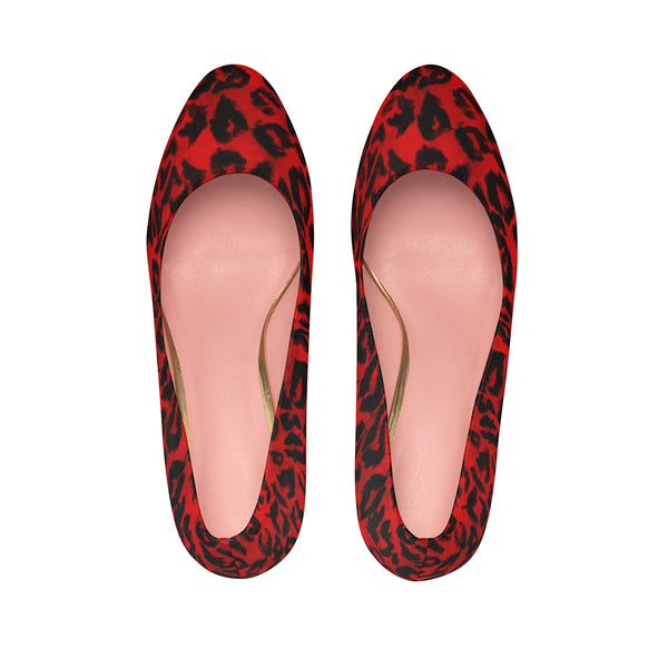 Hot Red Snow Leopard Animal Print Women's Platform Heels Pumps (US Size: 5-11)-4 inch Heels-Heidi Kimura Art LLC