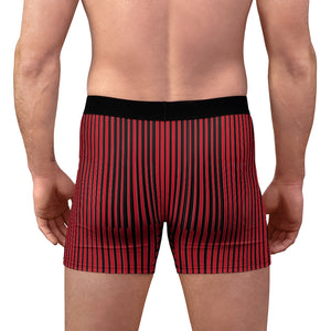 Red Black Striped Men's Underwear, Vertical Striped Print Best Underwear For Men Sexy Hot Men's Boxer Briefs Hipster Lightweight 2-sided Soft Fleece Lined Fit Underwear - (US Size: XS-3XL)