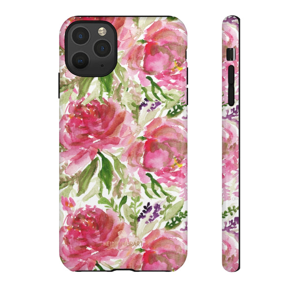 Pink Rose Floral Phone Case, Watercolor Flower Print Tough Designer Phone Case -Made in USA-Phone Case-Printify-iPhone 11 Pro Max-Glossy-Heidi Kimura Art LLC
