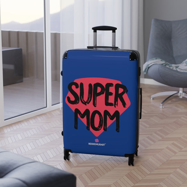 Super Mom's Designer Suitcases, Mom's Day Blue and Red Designer Suitcase Luggage (Small, Medium, Large) Unique Cute Spacious Versatile and Lightweight Carry-On or Checked In Suitcase, Best Personal Superior Designer Adult's Travel Bag Custom Luggage - Gift For Him or Her - Made in USA/ UK