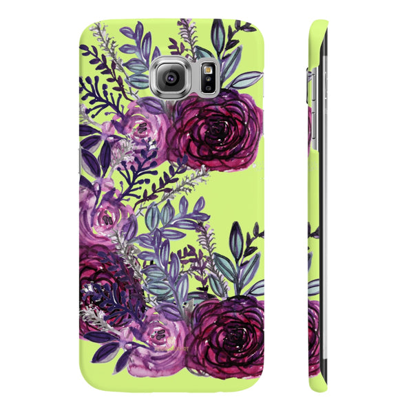 Yellow Slim iPhone/ Samsung Galaxy Floral Purple Rose iPhone or Samsung Case, Made in UK-Phone Case-Samsung Galaxy S6 Slim-Matte-Heidi Kimura Art LLC