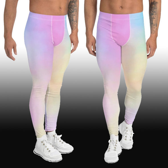 Colorful Pastel Men's Leggings, Light Pink Blue Meggings Best Men Tights Men's Leggings Tights Pants - Made in USA/EU/MX (US Size: XS-3XL) Sexy Meggings Men's Workout Gym Tights Leggings