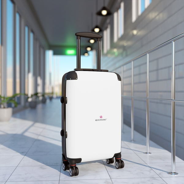 Bright White Color Cabin Suitcase, Carry On Polycarbonate Front and Hard-Shell Durable Small 1-Size Carry-on Luggage With 2 Inner Pockets & Built in Lock With 4 Wheel 360° Swivel and Adjustable Telescopic Handle - Made in USA/UK (Size: 13.3" x 22.4" x 9.05", Weight: 7.5 lb) Unique Cute Carry-On Best Personal Travel Bag Custom Luggage - Gift For Him or Her 