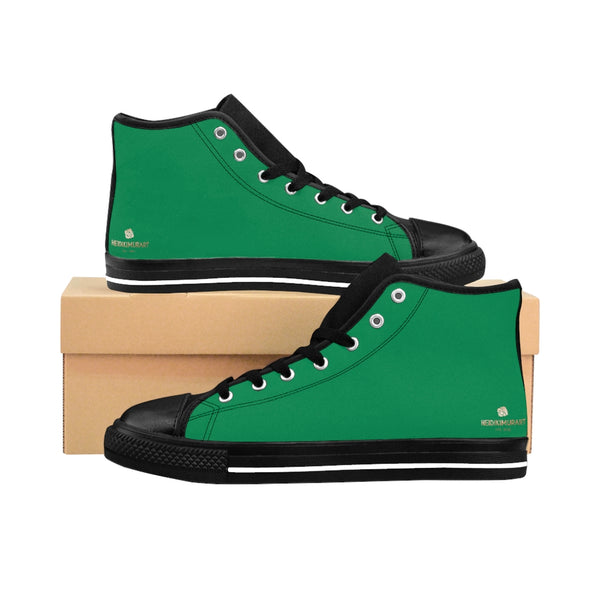 Emerald Green Men's Sneakers, Dark Green Solid Color Print Designer Men's Shoes, Men's High Top Sneakers US Size 6-14, Mens High Top Casual Shoes, Unique Fashion Tennis Shoes, Solid Color Sneakers, Mens Modern Footwear (US Size: 6-14)