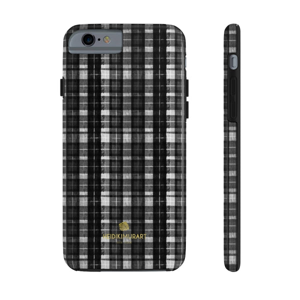 Black White Plaid Phone Case, Tartan Print Case Mate Tough Phone Cases-Made in USA - Heidikimurart Limited 