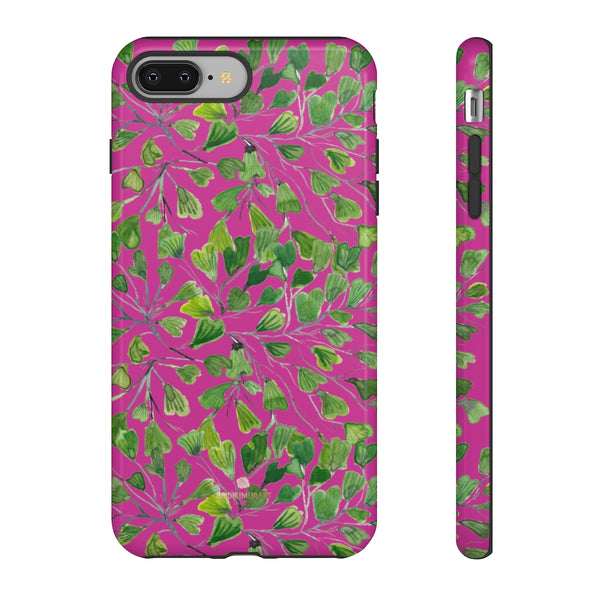 Pink Maidenhair Fern Tough Cases, Hot Pink Green Leaf Print Phone Case-Made in USA-Phone Case-Printify-iPhone 8 Plus-Glossy-Heidi Kimura Art LLC
