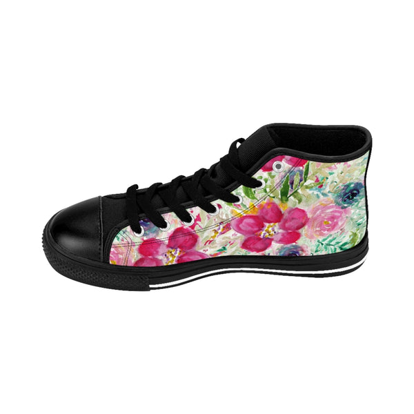 Pink Floral Women's Sneakers, Flower Print Designer High-top Sneakers Tennis Shoes-Shoes-Printify-Heidi Kimura Art LLC