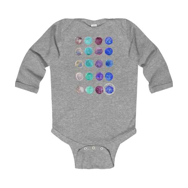 Polka Dots Infant Long Sleeve Bodysuit - Made in United Kingdom (UK Size: 6M-24M)-Kids clothes-Heather-12M-Heidi Kimura Art LLC