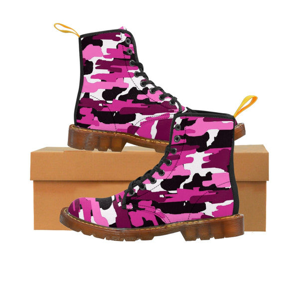 Purple Camo Women's Canvas Boots, Camouflage Military Army Print Winter Boots For Ladies-Women's Boots-Printify-ArtsAdd-Brown-US 8.5-Heidi Kimura Art LLC