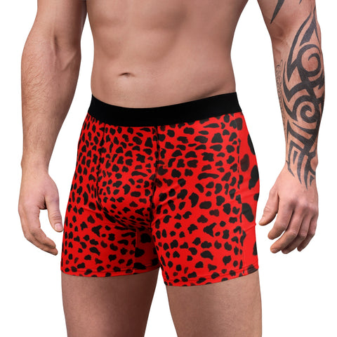 Hot Red Leopard Animal Print Men's Boxer Briefs Underwear (US Size: XS-3XL)-Men's Underwear-Heidi Kimura Art LLC
