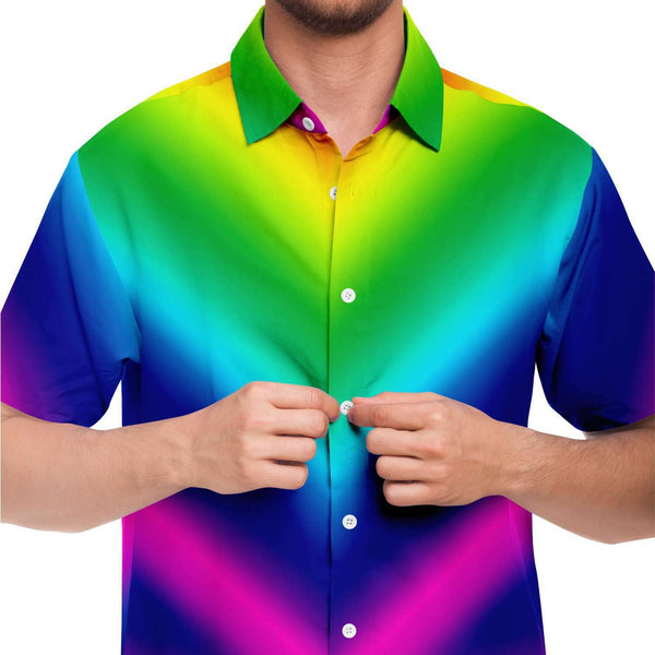Rainbow Ombre Men's T-Shirt, Short Sleeve Button Down Shirt-Short Sleeve Button Down Shirt - AOP-Subliminator-Heidi Kimura Art LLC