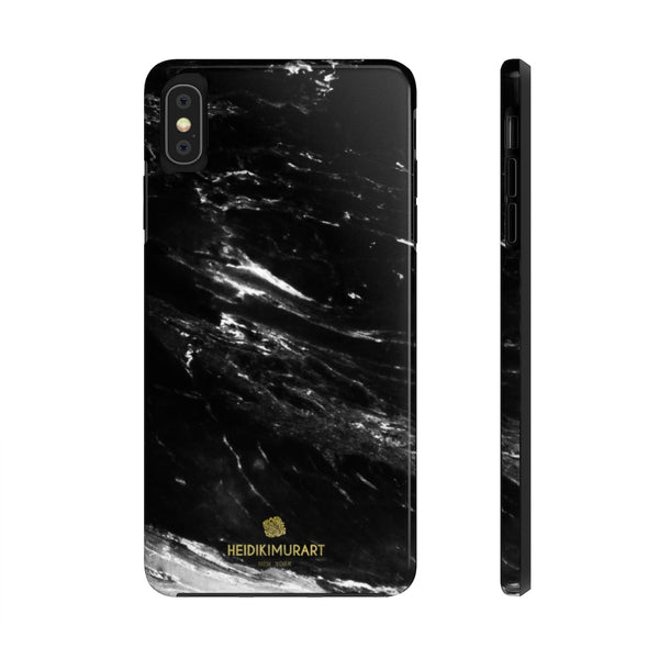 Black Marble Print Phone Case, Designer Case Mate Tough Phone Cases-Made in USA - Heidikimurart Limited 