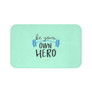 Light Blue "Be Your Own Hero" Inspirational Quote Microfiber Bath Mat- Printed in USA-Bath Mat-Large 34x21-Heidi Kimura Art LLC