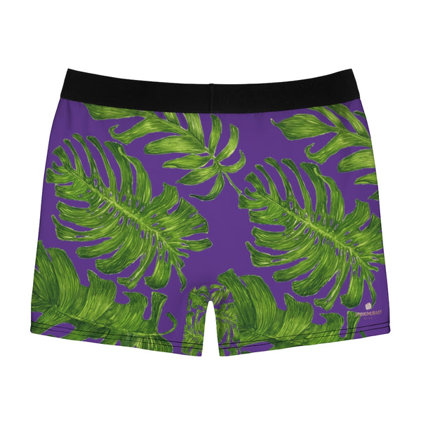Purple Green Tropical Men's Boxer Briefs, Elastic Palm Leaf Print Sexy Underwear For Men-All Over Prints-Printify-Heidi Kimura Art LLC