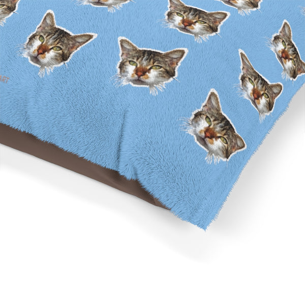 Light Blue Cat Pet Bed, Solid Color Machine-Washable Pet Pillow With Zippers-Printed in USA-Pets-Printify-Heidi Kimura Art LLC