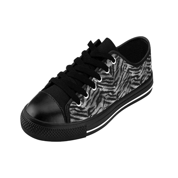 Gray Tiger Stripe Animal Skin Pattern Print Men's Low Top Sneakers Running Shoes-Men's Low Top Sneakers-Heidi Kimura Art LLC