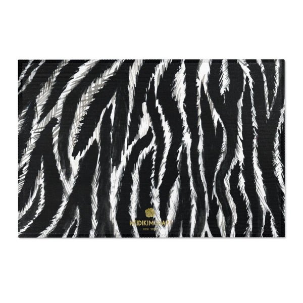 Chic White Black Zebra Animal Print Designer 24x36, 36x60, 48x72 inches Area Rugs-Area Rug-36" x 24"-Heidi Kimura Art LLC