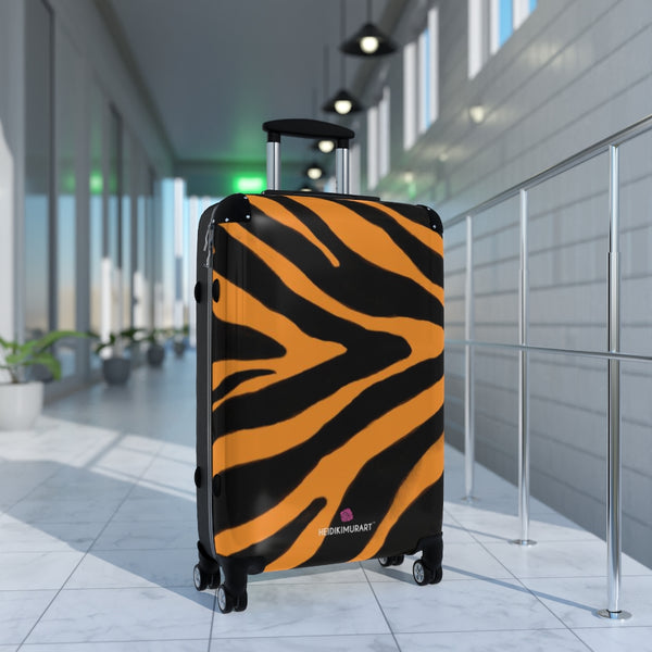 Orange Zebra Print Suitcases, Orange and Black Zebra Striped Animal Print Designer Suitcase Luggage (Small, Medium, Large)