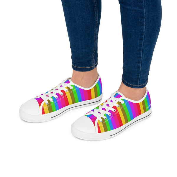 Rainbow Stripes Women's Low Tops, Gay Pride Striped Low Top Sneakers For Women (US Size: 5.5-12)