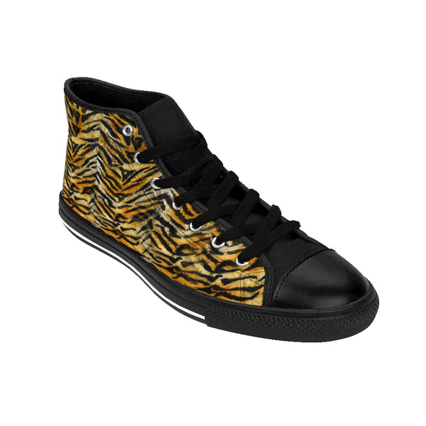 Orange Tiger Striped Animal Print Men's High Top Sneakers Running Shoes (US Size: 6-14)-Men's High Top Sneakers-Heidi Kimura Art LLC