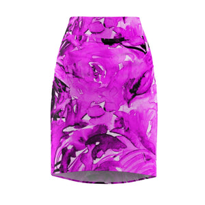 Bright Pink Rose Abstract Floral Print Women's Pencil Skirt - Made in USA (Size XS-2XL)-Pencil Skirt-L-Heidi Kimura Art LLC
