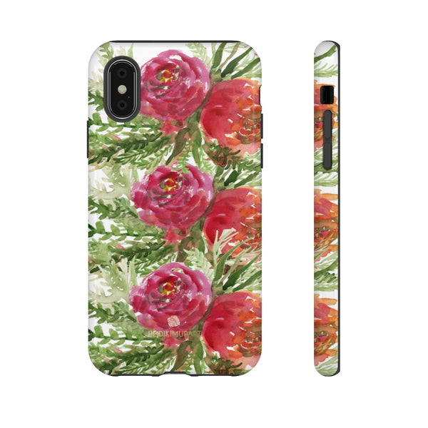 Red Orange Floral Phone Case, Flower Print Tough Designer Phone Case -Made in USA-Phone Case-Printify-iPhone XS-Glossy-Heidi Kimura Art LLC