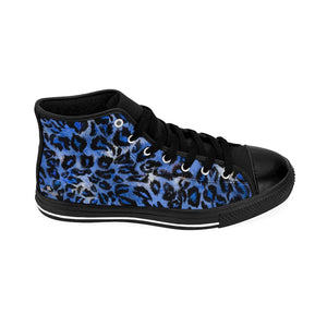 Blue Leopard Women's Sneakers, Animal Print Designer High-top Fashion Tennis Shoes-Shoes-Printify-Black-US 9-Heidi Kimura Art LLCDark Blue Leopard Women's Sneakers, Animal Print 5" Calf Height Women's High-Top Sneakers Running Canvas Shoes (US Size: 6-12)