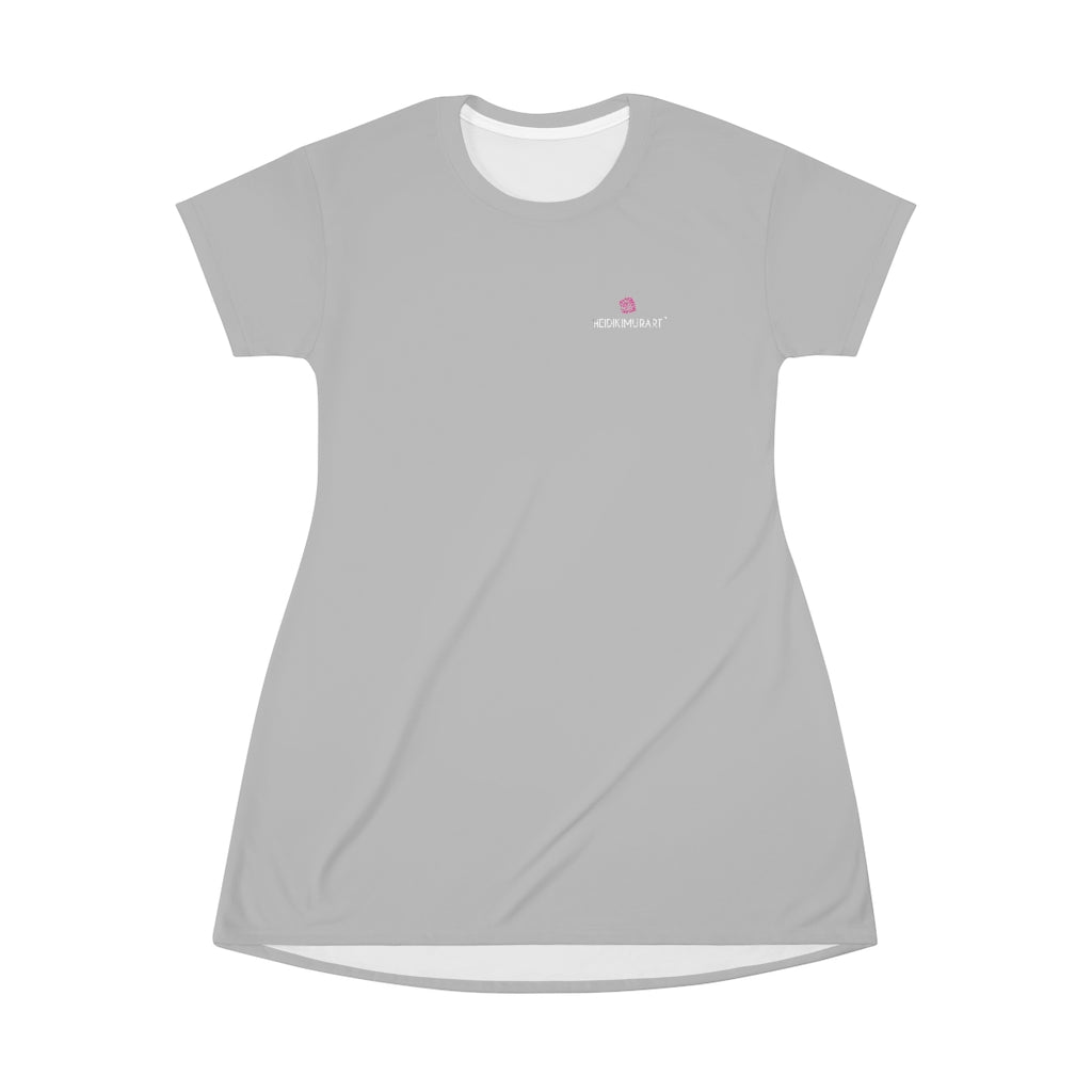 Solid Light Grey T-Shirt Dress, Solid Grey Color Oversized Best Modern Minimalist Print Crewneck Women's Long T-Shirt Dress For Women - Made in USA (US Size: XS-2XL)