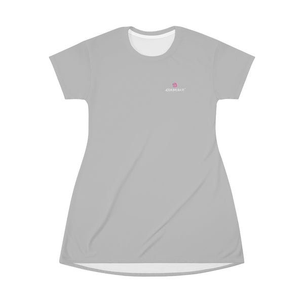 Solid Light Grey T-Shirt Dress, Solid Grey Color Oversized Best Modern Minimalist Print Crewneck Women's Long T-Shirt Dress For Women - Made in USA (US Size: XS-2XL)