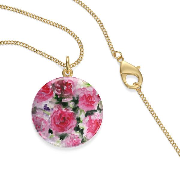 Red Rose Floral Single Loop 18 K Gold/ Sterling Silver-Plated Necklace - Made in USA-Necklace-Golden-30"-lotuscoin-Heidi Kimura Art LLC