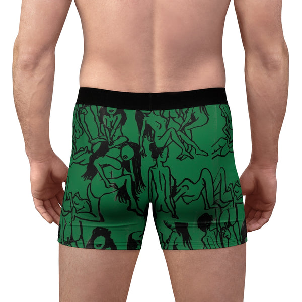 Green Best Men's Underwear, Nude Art Print Best Underwear For Men Sexy Hot Men's Boxer Briefs Hipster Lightweight 2-sided Soft Fleece Lined Fit Underwear - (US Size: XS-3XL)