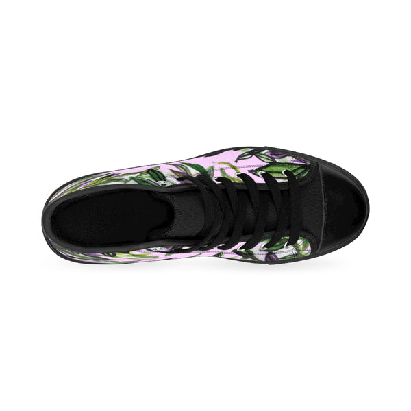 Light Pink Green Tropical Leaf Print Designer Men's High-top Sneakers Tennis Shoes-Men's High Top Sneakers-Heidi Kimura Art LLC