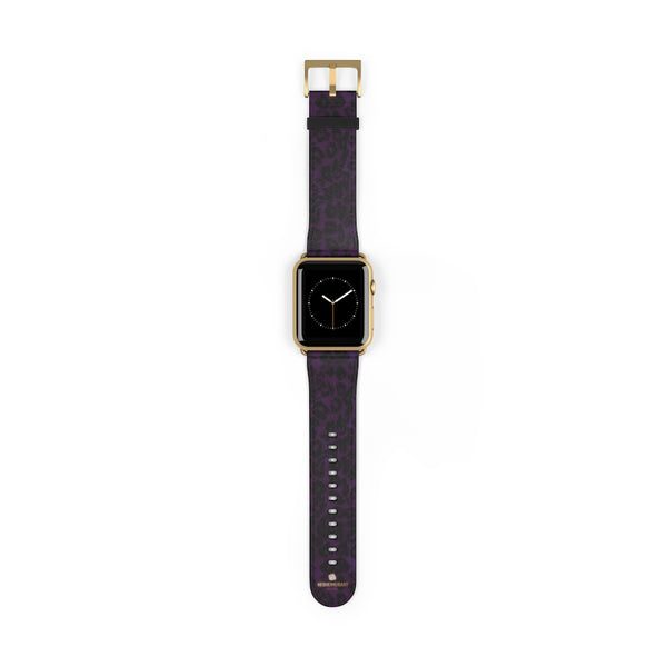 Purple Leopard Animal Print 38mm/42mm Watch Band For Apple Watch- Made in USA-Watch Band-42 mm-Gold Matte-Heidi Kimura Art LLC