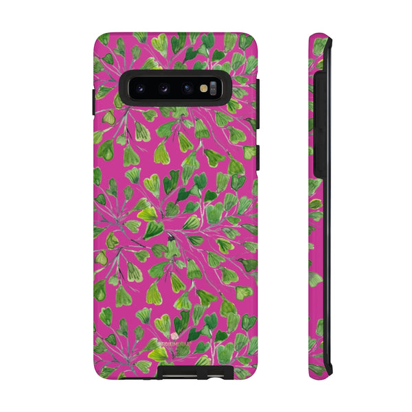 Pink Maidenhair Fern Tough Cases, Hot Pink Green Leaf Print Phone Case-Made in USA-Phone Case-Printify-Samsung Galaxy S10-Glossy-Heidi Kimura Art LLC