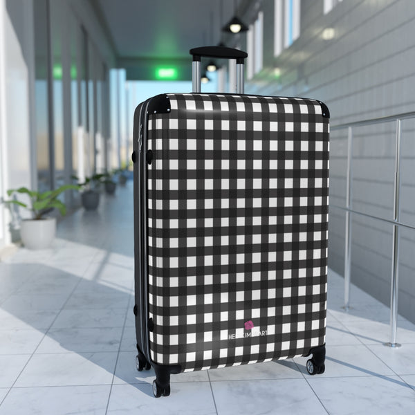 Buffalo White and Black Plaid Print Suitcases, Best Plaid Print Suitcases, Buffalo Plaid Print Designer Suitcase With&nbsp;TSA-approved&nbsp;Lock, Best&nbsp;Suitcase Luggage (Small, Medium, Large)&nbsp;Unique Cute Spacious Versatile and Lightweight Carry-On or Checked In Suitcase, Best&nbsp;Personal Superior Designer Adult's Travel Bag Custom Luggage - Gift For Him or Her - Made in USA/ UK