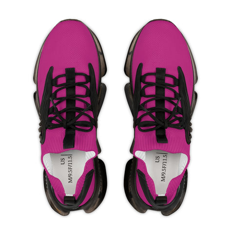 Hot Pink Solid Color Men's Shoes, Solid Hot Pink Color Best Comfy Men's Mesh-Knit Designer Premium Laced Up Breathable Comfy Sports Sneakers Shoes (US Size: 5-12)