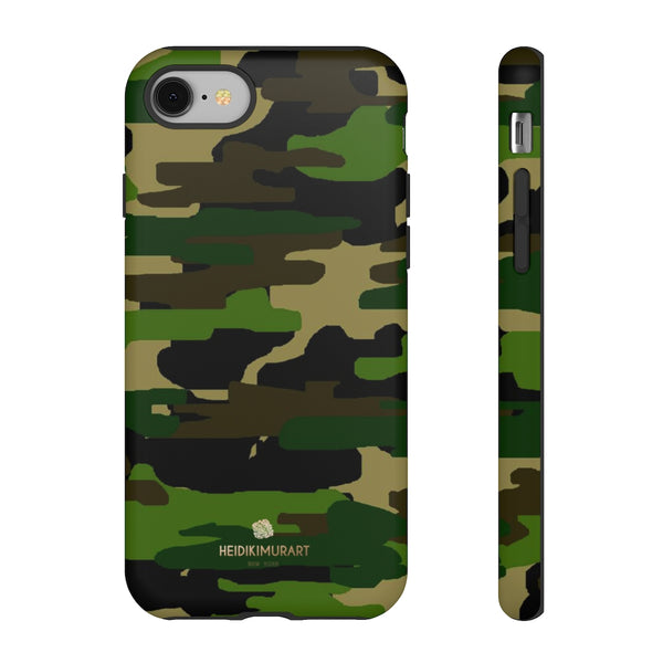 Green Brown Camouflage Phone Case, Army Military Print Tough Designer Phone Case -Made in USA-Phone Case-Printify-iPhone 8-Matte-Heidi Kimura Art LLC