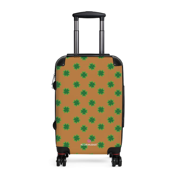 Brown Clover Print Suitcases, Irish Style St. Patrick's Day Designer Suitcase Luggage (Small, Medium, Large)