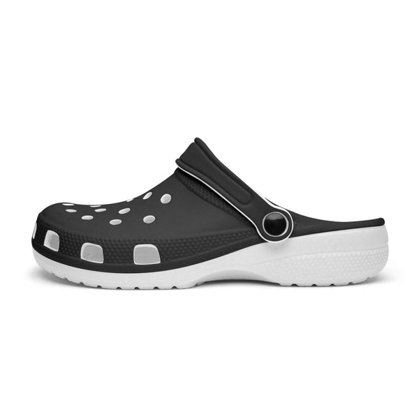Black Color Slip On Sandals, Solid Black Color Classic Solid Color Printed Adult's Lightweight Anti-Slip Unisex Extra Comfy Clogs Flip Flop Sandals Shoes For Men or Women, Men's US Size: 3.5-12, Women's US Size: 4-12